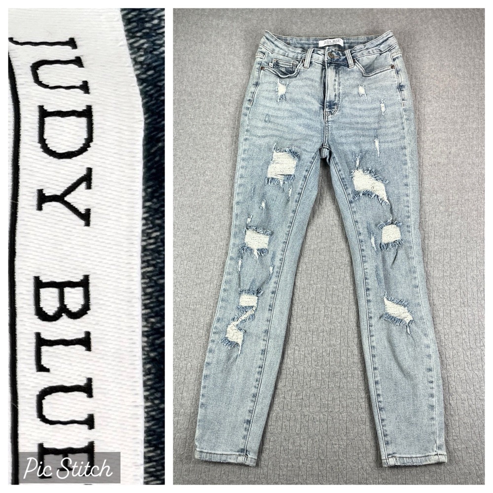 Judy Blue Slim‎ Fit Jeans Women 7/28 26X28 High Rise Distressed Light wash